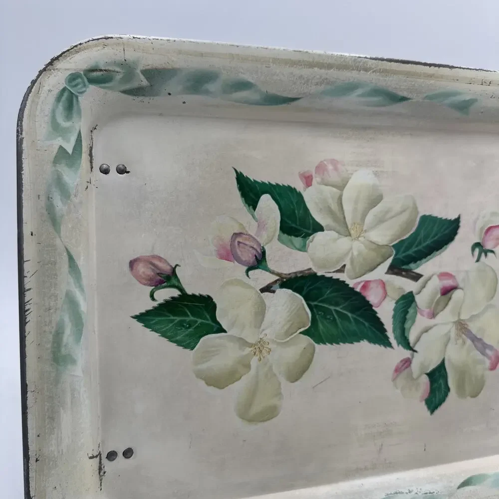 Vintage Metal TV Lap Tray Folding Legs Floral Pattern Mid Century Retro